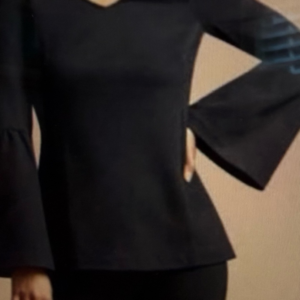 CAbi Elegant Black Flared Sleeve Top